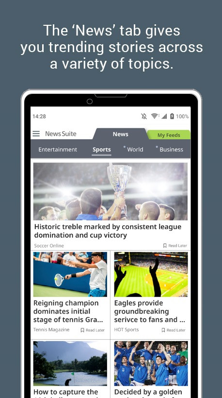 News Suite by Sony settings menu with customization options