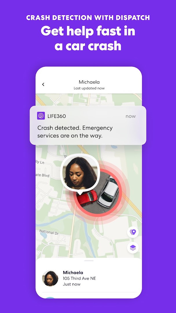 SOS emergency screen with large panic button and alert sending controls