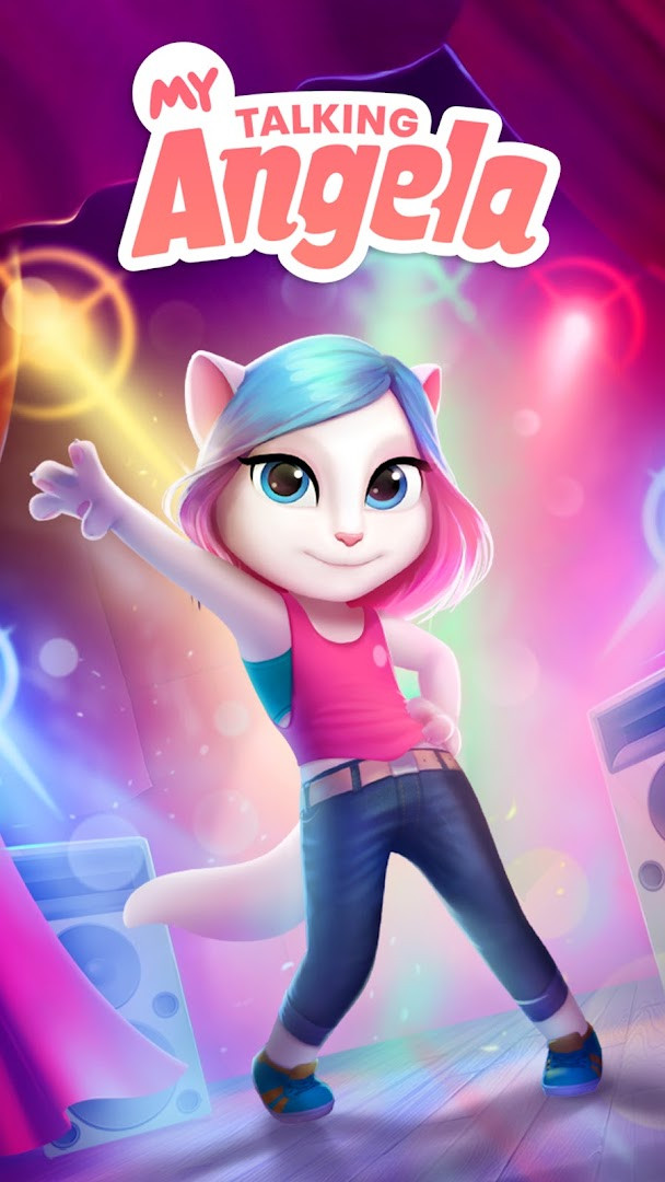 My Talking Angela settings screen with options for sound, music, and parental controls.