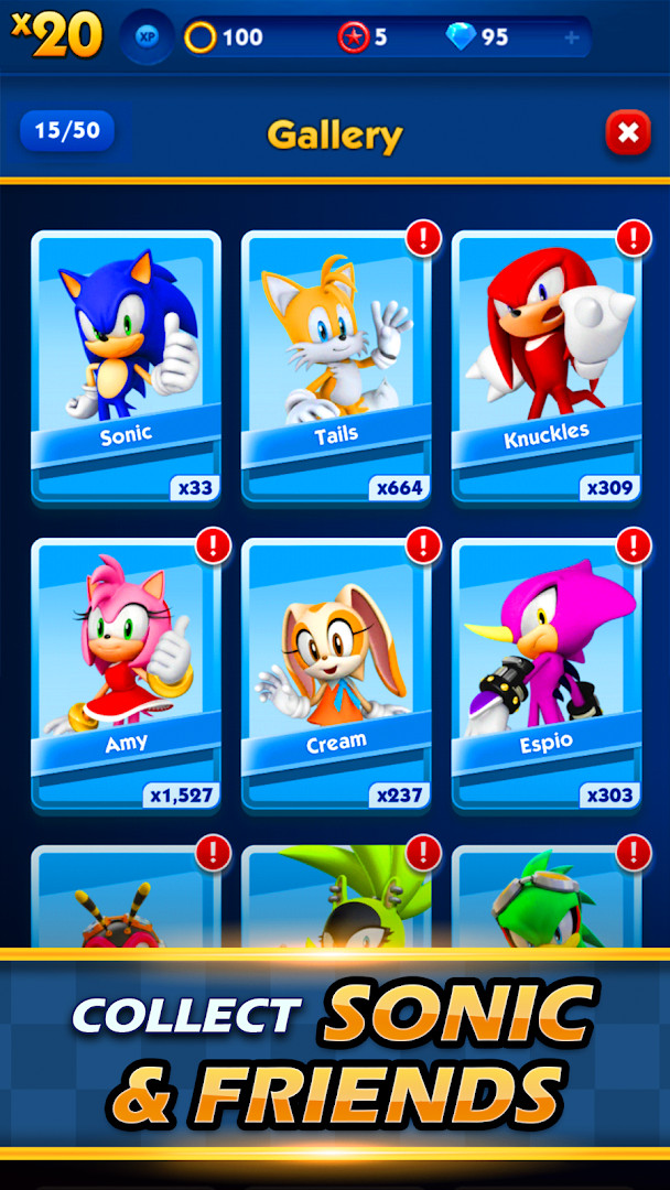 Sonic Dash Run screenshot showing Sonic collecting rings at high speed.
