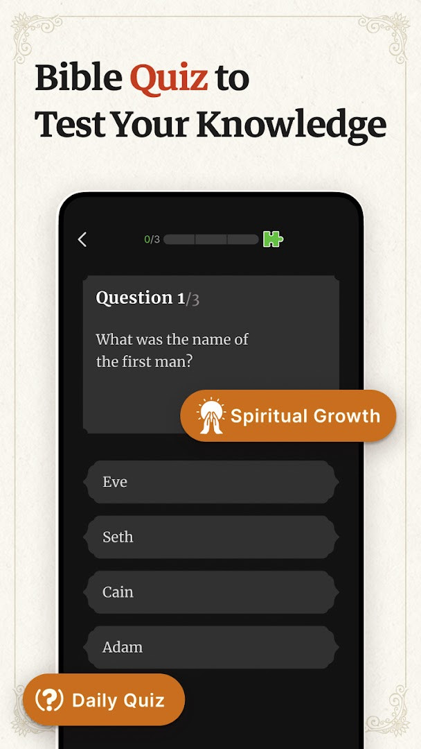 Bible Offline-KJV Holy Bible quiz challenge with multiple choice questions