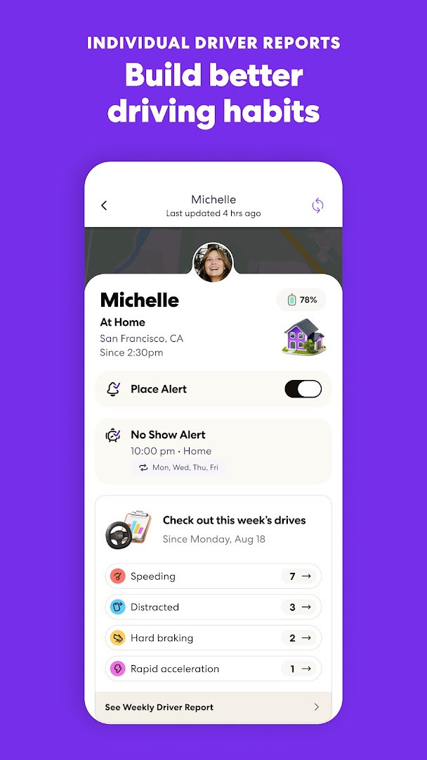 Crash detection alert screen with emergency contact options and confirmation prompts