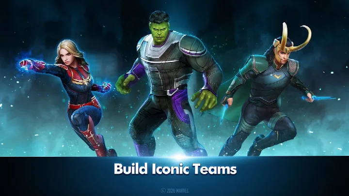 MARVEL Future Fight battle screen with Iron Man firing his Unibeam at enemies