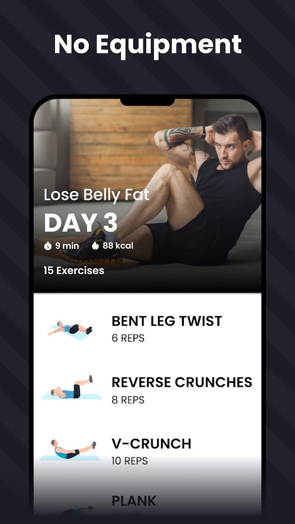 Six Pack in 30 Days progress view that records training automatically