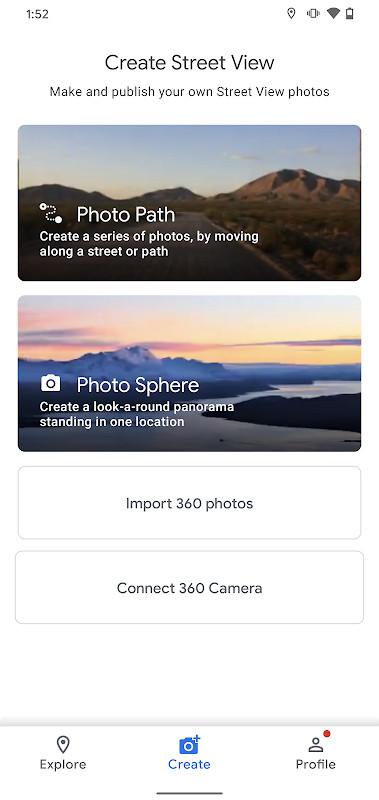 Google Street View contribution profile screen with progress badge and published imagery