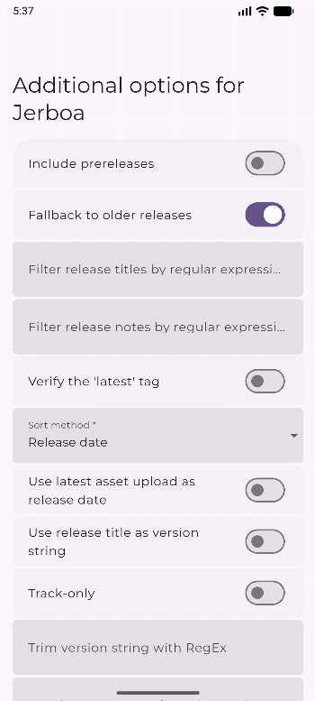 Obtainium settings for checking tracked apps on a schedule for new releases