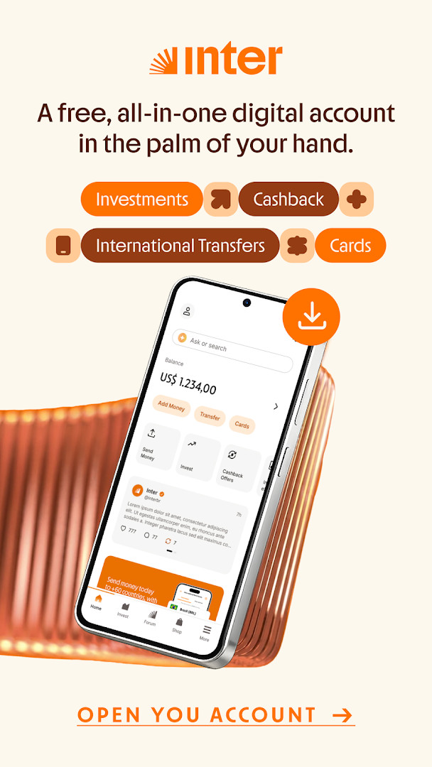 Inter Banking & Money Transfer virtual and physical debit card management view.