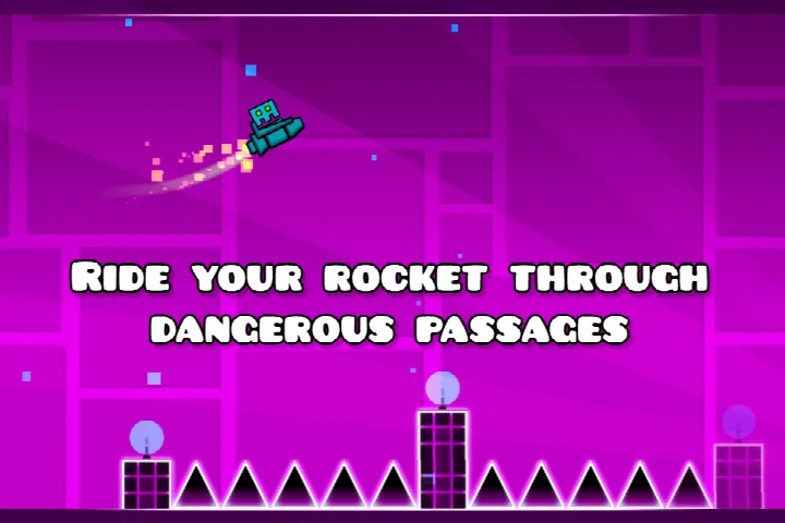 Side-scrolling action platformer level showing dangerous passages and geometric hazards