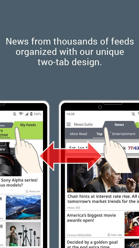 News Suite by Sony widget setup screen showing selectable article categories