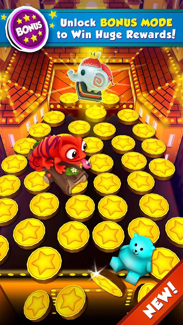 Coin Dozer - Carnival Prizes view of the Coin Walls launching to collect coins and prizes