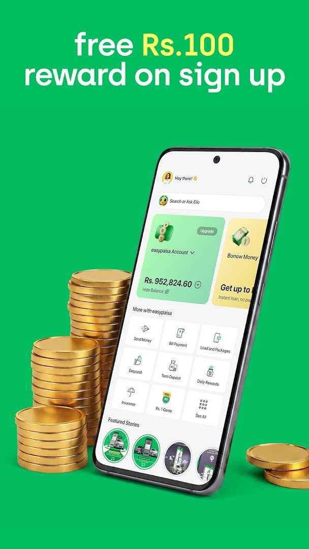 easypaisa home screen showing money management options