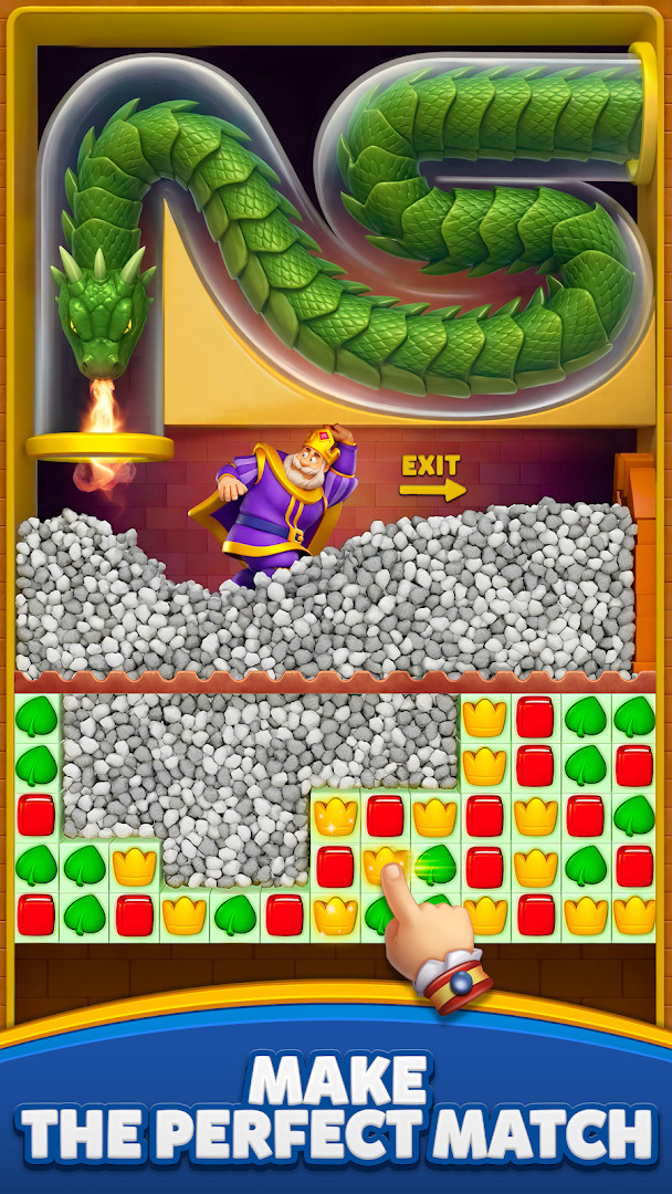 Royal Match booster blast clearing obstacles like boxes and potions