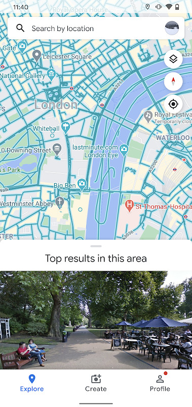 Google Street View search interface for finding a destination or address to explore