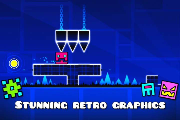 Character flying a rocket through a challenging section of a rhythm-based level