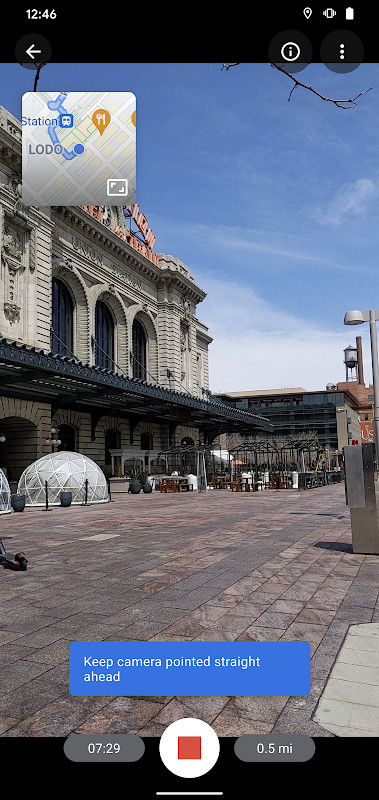 Google Street View immersive interior view of a museum or restaurant with navigation arrows
