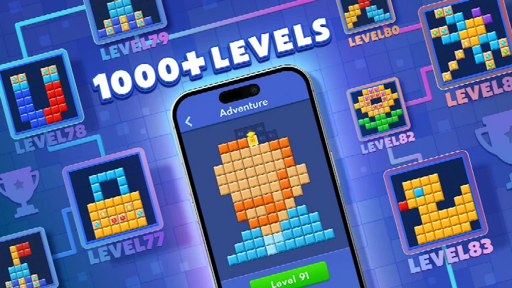 Block Blast! offline mode screen emphasizing play without WiFi.