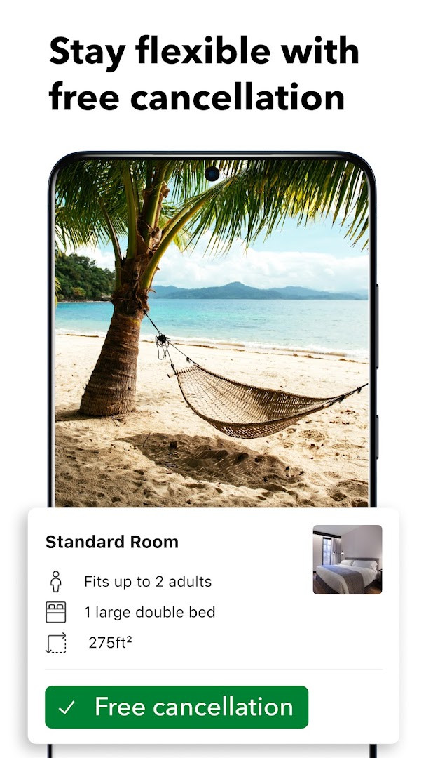 Booking.com app screen comparing two hotels side by side for price and guest review scores.