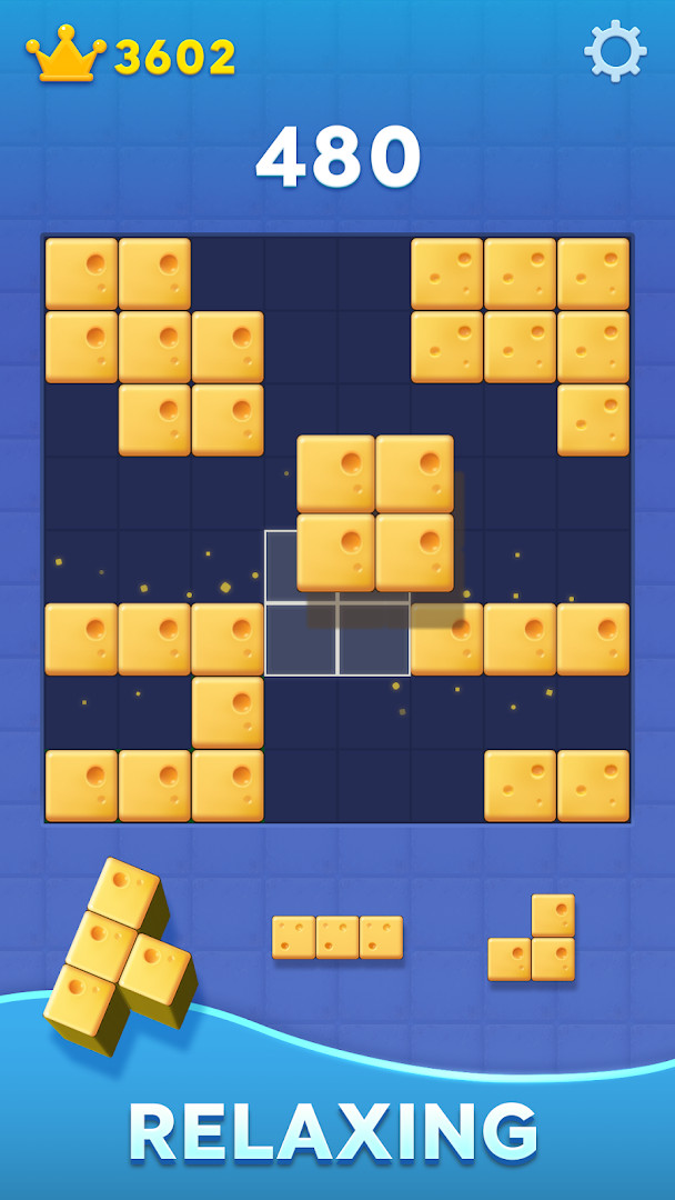 Block Blast! gameplay showing a row being cleared with a satisfying effect.