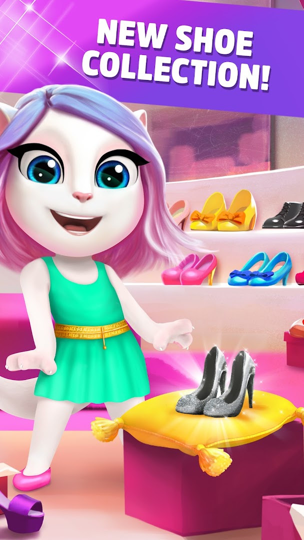 My Talking Angela customization screen for changing fur color and features.