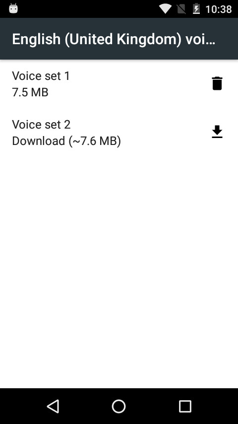 Speech Recognition & Synthesis screen showing installed voice data and language choices.