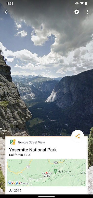 Google Street View main screen showing an interactive 360-degree panorama of a city street