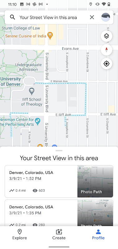 Google Street View explore map view with highlighted landmarks and places to visit