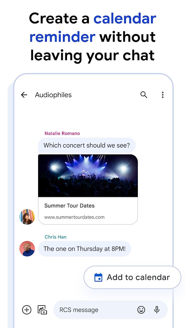 Google Messages screen highlighting end-to-end encrypted personal chats