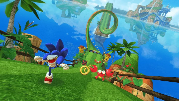 Sonic Dash Run screenshot of Sonic jumping over obstacles in Sky Sanctuary Zone.