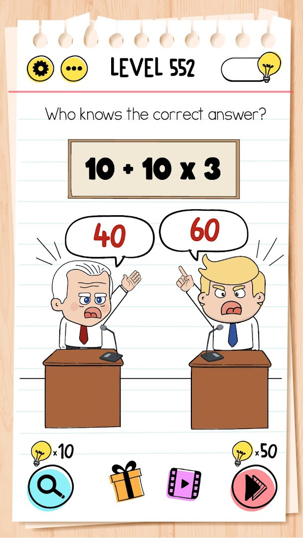 Level with a math riddle that requires thinking outside the box