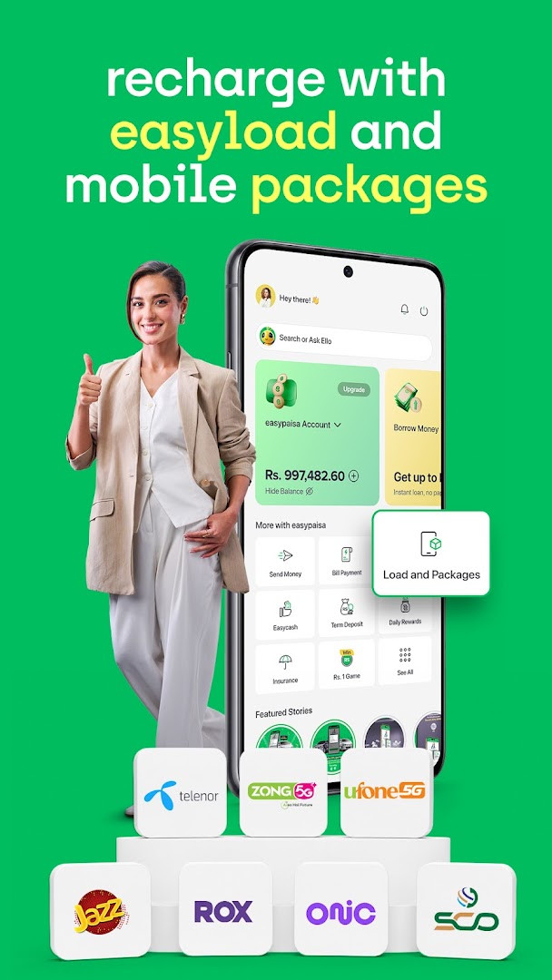 easypaisa mobile load screen for purchasing prepaid credit