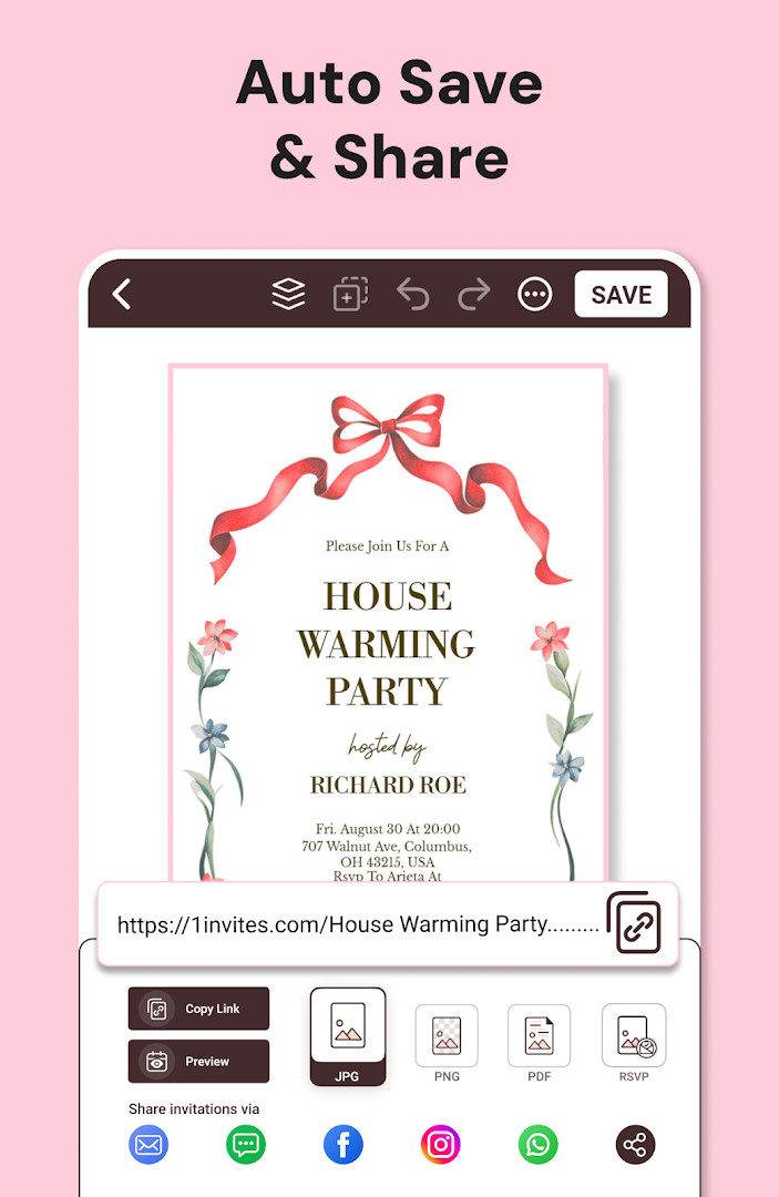 Invitation Maker occasion selection for baby shower and anniversary cards