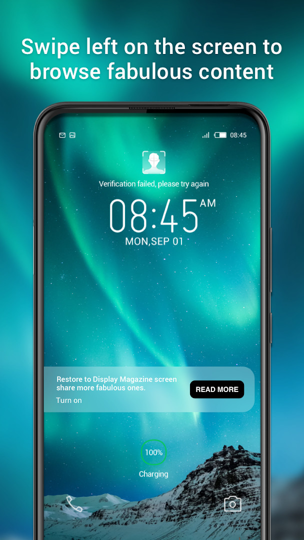 Lock screen with a portrait photograph and a short related article introduction