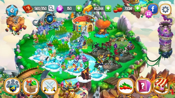 Dragon City: Mobile Adventure real-time PvP arena battle screen with dragon teams and elemental attack animations.