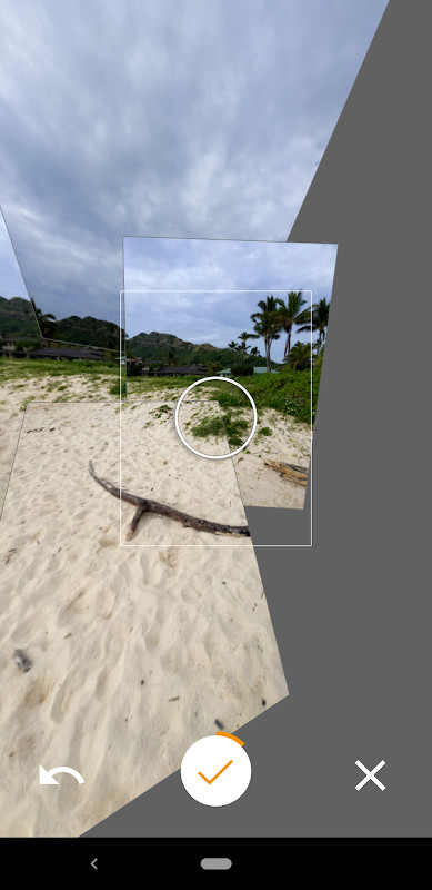 Google Street View Photo Sphere capture screen with camera guidance overlay